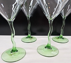 4 Libbey Courbe Martini Glasses Set Zig Zag Wavy Green Stemware Bar Drinking Lot