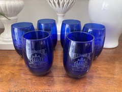 6 Cobalt Blue Etched Design Williamsburg Virginia Short Glasses Governors Palace