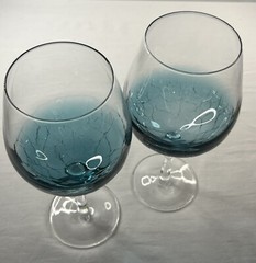 Pier 1 Crackle Teal Blue Balloon Red Wine Glasses Goblets, x2