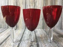 Set of 3 Ruby Red Wine Goblets/Glasses with Clear Stem 7.5″ and 8″