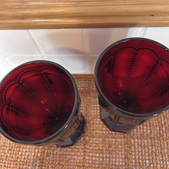 Vintage Ruby Red Goblets Wine Glasses Set Of 2 Hobnail Arch Pattern Pedestal
