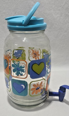 Vintage Sun Tea Glass Jar Pitcher with Spout New Spring Hearts Daisies Flowers