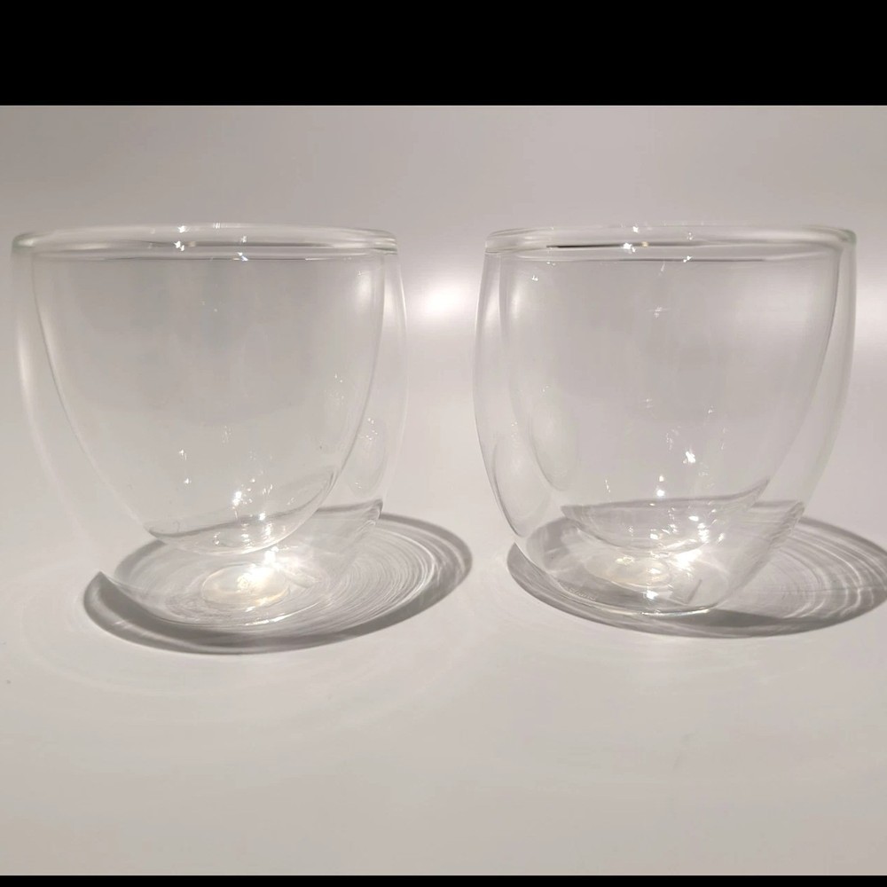 Bodum Double Wall Espresso 3 oz Cups Set of 2 Clear Round Glossy Switzerland