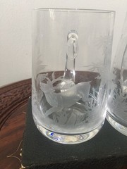 2 Stag & Grouse Etched Crystal Mugs, Queen Anne Wildlife Series?
