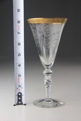 Set Of 2 VTG Morgantown Carlton Marco Gold Encrusted Etched Glass Water Goblet