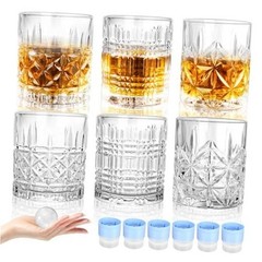 Whiskey Glasses Set of 6-10 oz Mixed Patterns Crystal Old 3 Styles Set