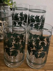 Vintage Libbey Ivy Green Leaf Drinking GlassesSet/4 Excellent