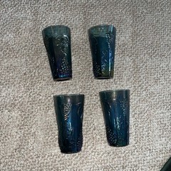 4 Vintage Indiana Glass Harvest Grape Iridescent Blue Carnival Tumblers 5 3/4”