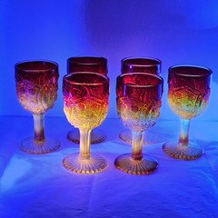 Set of 6 Vintage Viking UV Glow Amberina Glass Aperitif Cordial Goblets Glowy