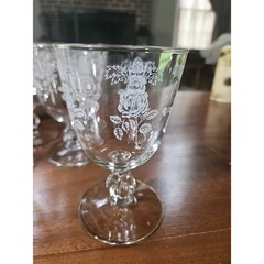 9 Vintage Libbey Etched White Rose Crown «QUEEN ESTHER» Goblets Htf Pattern