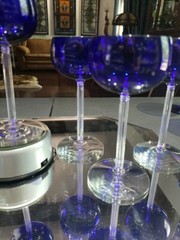 (7) «Rhine Wine» glasses 6″, Fostoria «Classic Cobalt Blue» clear stem 6011 RARE