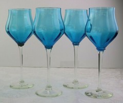 Gala Atlantis Aqua Blue Ribbed Optic Wine Glasses 9 7/8 » Clear Smooth Stem