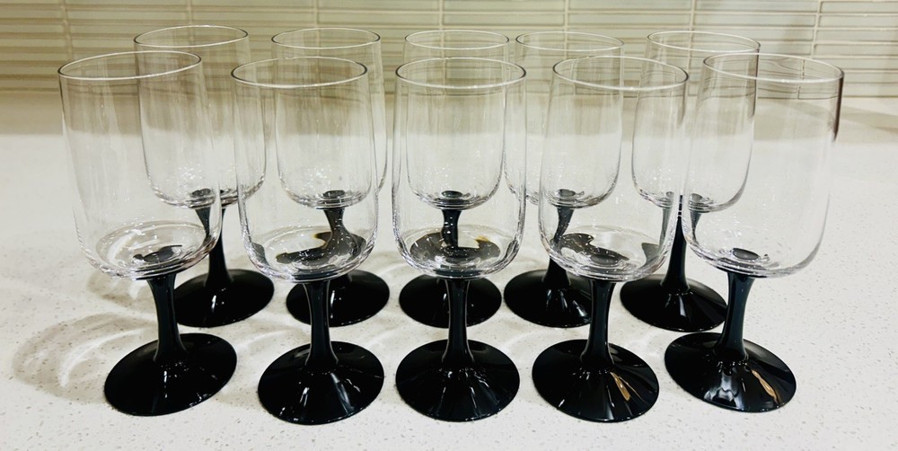Vintage 1960s Fostoria Glamour Onyx Black Stem Short Wine Claret Glass