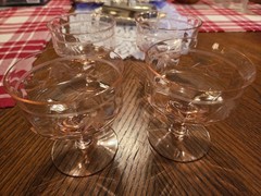 Set of 4 Tiffin Franciscan Pink Depression Glass Sherbert Glass Etched