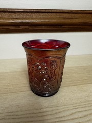 Carnival Glass Tumbler Field Flower Pattern Imperial Glass IG Red Iridescent
