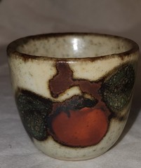 VTG Otagiri OMC Japan Speckled Stoneware Persimmon Sake Cups & Bottle 7 Pc Set