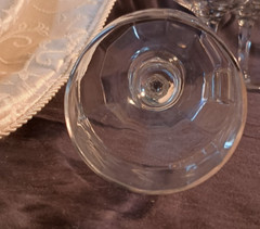 Tiffin Clear Panel Optic (4) Grey Cut Floral Wine Glass w/ Cut Facet Stem