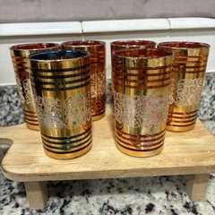 Dynasty Crown 1960’s Gold Red Black Guilded Barware- Set Of 6 – MCM- Raised