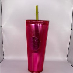 Starbucks Pleated Neon Magenta Pink Venti Tumbler Bling Cold Cup Summer 2023