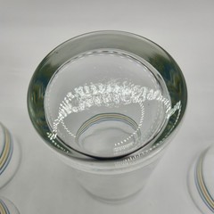 Set Of 4 – Vintage 6″ Striped Tumblers Glasses Blue Green Yellow Teal Stripes