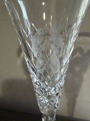 4 Waterford Champagne Christmas Glasses Holiday Treasures 10 1/2 inches high.