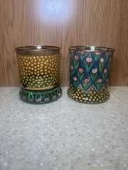 2- Mackenzie Childs Circus Old Fashioned Glasses Tulip Lattice & Polka Dot Tulip