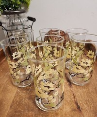 7 Libbey Vintage Mid-Century Chrysanthemum Flower Blossom Glasses 12oz NEW