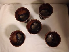 Studio Art Pottery Goblets Wine Brown Tan 5″ Ht Set Of 5