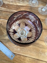 Lausitzer Crystal Wine Hock Wine Glass Purple Florals and Flourish MINT 7.5″