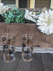 Vintage Libbey Black/Gold Coin Flat Bottom 11oz Drinking Tumblers (2)