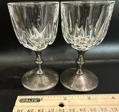 Set 2 Vintage Italian Argenti Silverplated Brass & Cut Crystal Goblets 4”Tall
