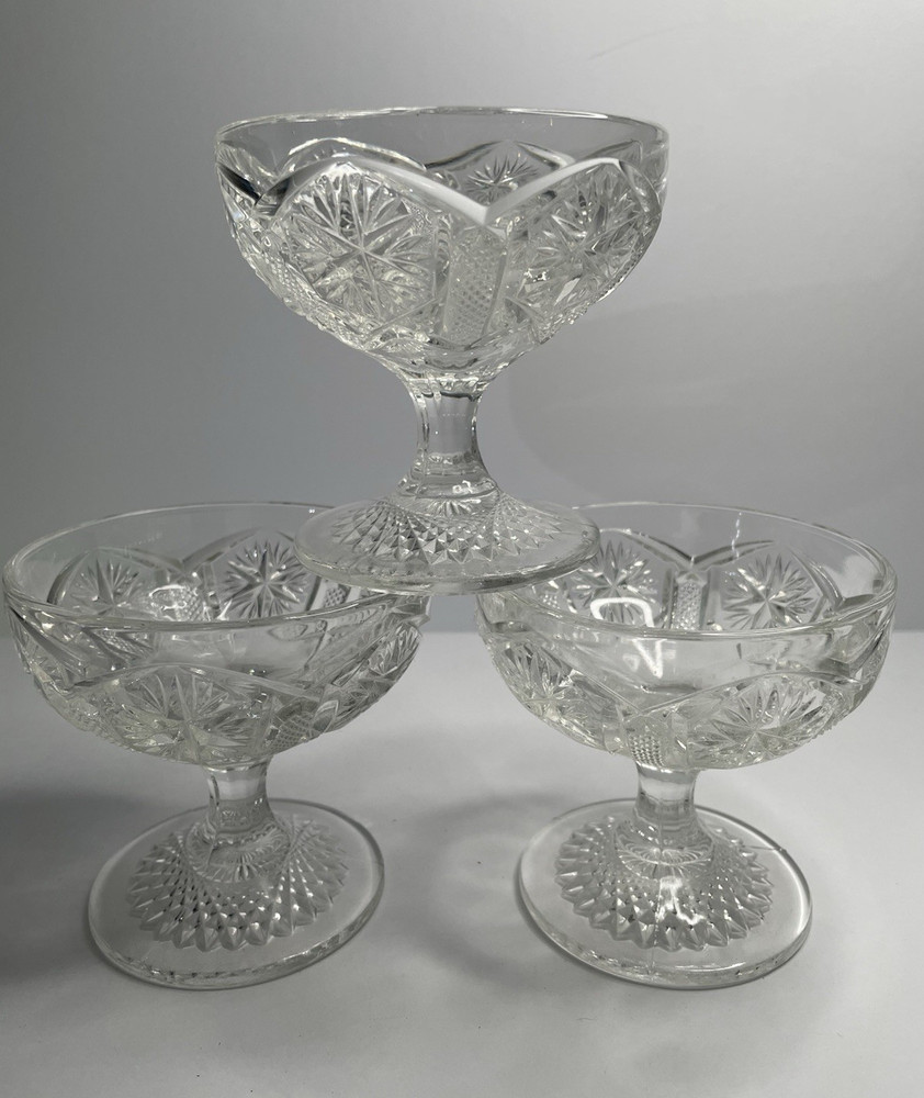 1906-1910 Vintage Imperial Glass Company «Star and File» set of three
