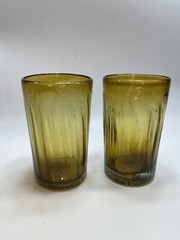 VTG Amber Bubble Glass Tumblers Handblown Swirl Rough Pontil BLENKO? SET of 2