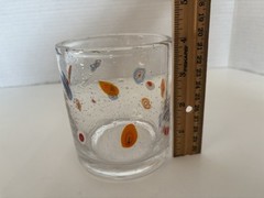 Millefiori Bubble Drinking Art Glass Tumbler Whiskey 12 Oz Orange Red Clear 4″