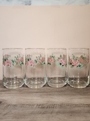 vintage Gibson Designs «Roseland» tumblers Set Of 4 Floral Pattern 5in Glassware