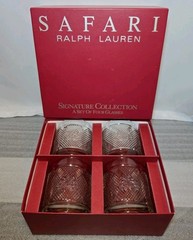 Ralph Lauren Safari Signature Collection Set of 4 Rocks Glasses w/ Box VTG