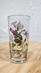Culver Tall Drinking Glass Morning Glory Flowers Print Gold Multicolor 5.5″