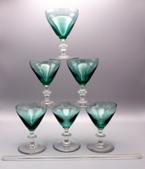 MCM Bayel France Emerald Green Crystal Martini Pitcher Set 6 Glasses Stirrer