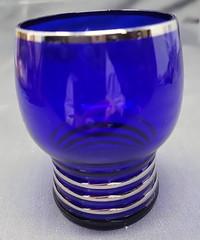 Imperial Glass Shaeffer Cobalt Blue Tumbler w/ Platinum Rim and Rings-Set of 4