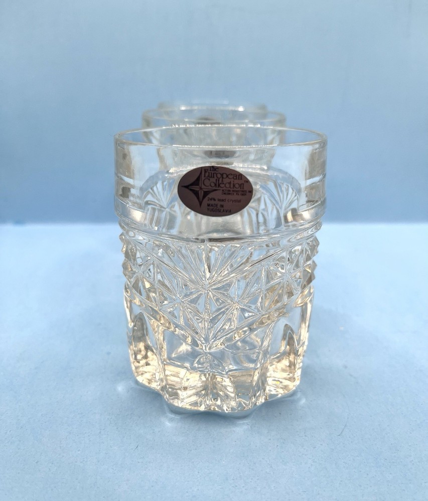 Set 3 Vintage Whiskey Glasses 8oz New No Box Yugoslavia 24% Lead Crystal
