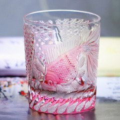 Handcrafted Whiskey Glass Gold Pink Hand Cut To Clear Glasses For Cocktail