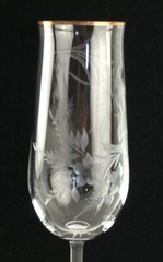 Set of four champagne flutes with a hand carved design Bird & Flowers Beautiful