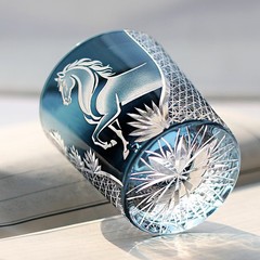 Chinese Horse Year 2026 New Design Tumbler Whiskey Glass Hand Cut Gift 9oz Blue