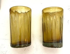 VTG Amber Bubble Glass Tumblers Handblown Swirl Rough Pontil BLENKO? SET of 2