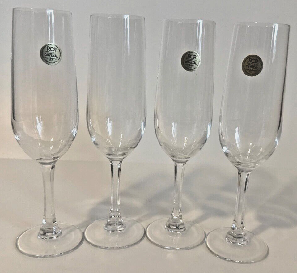 Vintage Royal Crystal Rock RCR Champagne Glasses Flutes 8” Tall Set of 4 Italy