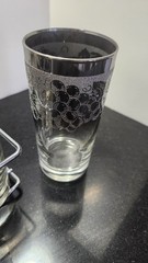 Vtg Silver Ombre Highball Glasses Set Of 6 Frosted Leaf & Grapes With Caddy