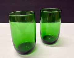 Set Of 2 Vintage Anchor Hocking Forest Green Flat Juice Tumblers 4 1/4″ – S*
