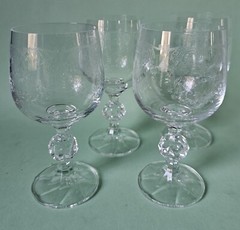 Set of 4 Bohemia Crystal Etched Cascade Vintage Wine Glasses Goblets Ball Stem