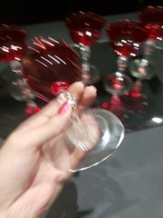 (5) Liquor Cocktail glasses, Crystal Morgantown Spanish Red Clear Brilliant Ruby