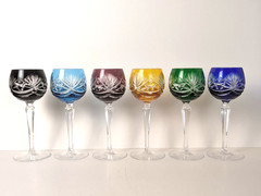 Set of 6 Ajka AJC40 Crystal Cut To Clear Wine Glasses/Hocks – 1940/60s Hungary